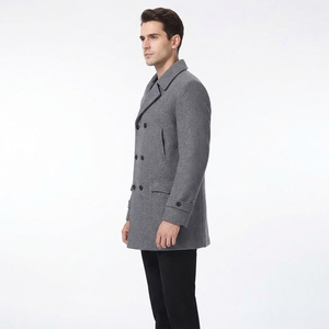 High Quality <b>Men's</b> Woolen <b>Pea</b> <b>Coat</b> Classic Double Breasted Fur Trim Slim Fit Winter Outdoor <b>Coats</b> - Product Image 4