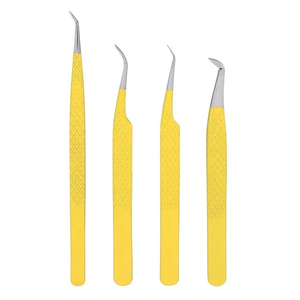 Pince à cils jaune pour extensions de cils, logo personnalisé, pointes brillantes en plasma avec revêtement en poudre et aimant - Product Image 1