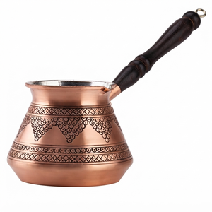 Cafetera Turca Otomana de Cobre Grabado, Estilo Vintage, Cezve, Ibrik Árabe, Briki Griega, Calentador de Leche para Estufa, Mango Largo de Madera, Personalizado - Product Image 1