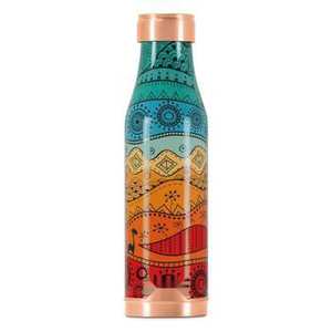 Bouteille d'eau en cuivre pur avec impression mandala en verre teinté, gourde métallique ayurvédique sans joint, étanche, vente en gros, articles de boisson indiens - Product Image 5