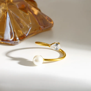 Geometric Design Inlay Stainless Steel <b>Ring</b> 304 with 18K Real Gold PVD Coated Electroplated Fashion Jewelry <b>Rings</b> for Women - Product Image 3