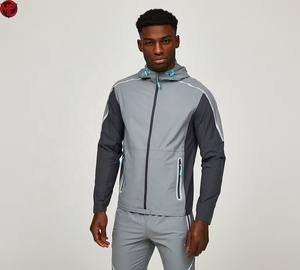 Ensemble de survêtement coupe-vent pour homme avec capuche, anti-transpiration, bande réfléchissante intégrale, en nylon, pour l'automne - Product Image 2