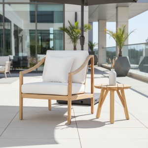 Fauteuil Lounge Luxie de Haute Qualité, Moderne, Une Place, Extérieur, en Bois de Teck, Tissu Imperméable, Meubles de Jardin, Chambre, Cuisine, Hôtels - Product Image 1