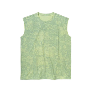 Camiseta sin mangas con cuello redondo y estampado Tie Dye verde para hombre, ropa deportiva informal de punto transpirable - Product Image 3