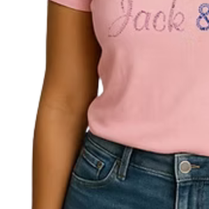 Camiseta Rosa con Cuello en V y Diseño de Letras Cursivas Brillantes para Mujer, Ropa Casual para el Día a Día, Estilo Urbano, Cómoda y a la Moda - Product Image 4