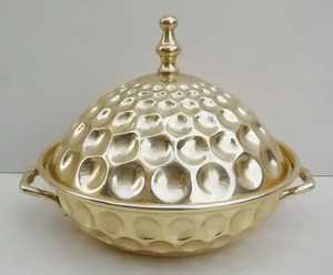 Gold Metal Hammered Serving <b>Bowl</b> <b>with</b> <b>Lid</b> and Handles Luxury Party Dinnerware - Product Image 1