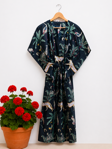 Bata Kimono de Lujo para Mujer, 100% Algodón, con Estampado Floral Digital, Cuello en V, Transpirable, Ligera, para Verano, Ropa de Estar por Casa - Product Image 5