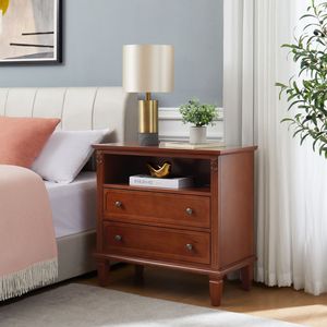 Table d'appoint de style farmhouse à 2 tiroirs Open Space avec station de charge et ports USB, design Pilas cannelé - Product Image 6