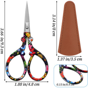 Ciseaux professionnels à motifs floraux brodés, ciseaux à fil tranchant avec housse de protection en PU - Product Image 2