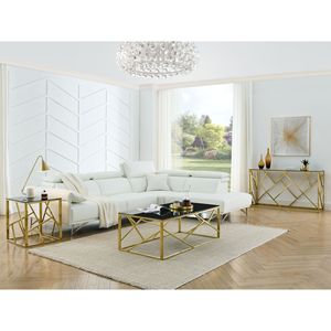 55\" Modern Gold <b>Sofa</b> <b>Table</b> with Sturdy Metal Frame & <b>Black</b> Tempered Glass Top Console <b>Tables</b> for Living Room Entryway - Product Image 5