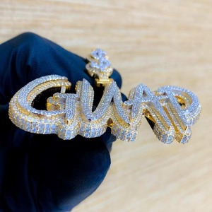 Double Layer Two Tone Iced Out <b>Pendant</b> <b>Solid</b> <b>Gold</b> Plated 925 Silver Moissanite Letter Name <b>Pendant</b> Hip hop Style Luxury <b>Pendant</b> - Product Image 2