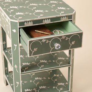 Modern Floral Pattern Handmade Mother of Pearl Inlay Side Table With 1 Drawer Handmade Wooden Bedside <b>Cabinet</b> Table Nightstand - Product Image 4