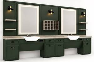 Ensemble de mobilier moderne pour salon de coiffure : Miroir, Fauteuil, Fauteuil de lavage, Cuir PU, Cadre métallique, Lavabo en porcelaine, Repose-pieds réglable - Product Image 2