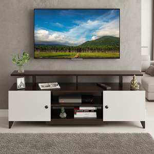 Meuble TV en bois d'ingénierie, meuble TV sur pied avec étagères de rangement pour salon, support TV, Wengé et Blanc - Product Image 1