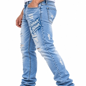 Jean en denim délavé pour homme, style streetwear, coupe droite, en coton, délavage moyen, mode printemps, confort et extensibilité - Product Image 3