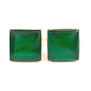Boutons de manchette personnalisés en jade vert naturel brut plaqué or pour le marié - Product Image 1