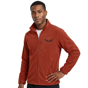 Veste en polaire rouge pour homme avec col montant, fermeture éclair, logo brodé, vêtement décontracté pour l'automne - Product Image 3