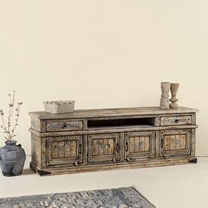 Mueble de TV Convertible de Lujo, Extensible, de Madera Sólida, Estilo Moderno Rústico para Sala de Estar, con Acabado Antiguo - Product Image 3