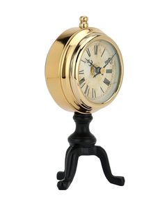 Horloge de bureau traditionnelle en laiton, design circulaire, finition dorée, support à trois pieds, mouvement à quartz silencieux, affichage à aiguilles, fonctionne sur piles - Product Image 2