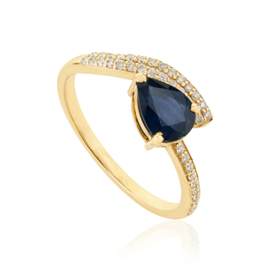 Trending 100% Authentic Blue Sapphire & Diamond <b>Statement</b> <b>Ring</b> For Women Wedding Jewelry Wholesale Custom 14K Yellow Gold - Product Image 3
