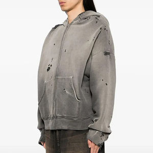 เสื้อฮู้ดซิปวินเทจแบบฟอกสี ทรงโอเวอร์ไซส์ สไตล์สตรีทแวร์  ผ้าหนา - Product Image 2