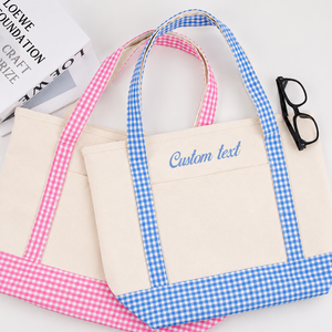 Bolso de Hombro de Lona a Cuadros Bordado Personalizado Estilo Boutique, Ligero, Duradero, con Cremallera Abierta, de Moda, para Uso Exterior - Product Image 4