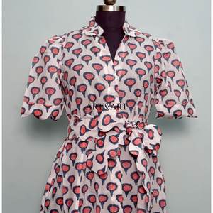 Vestido Casual de Fiesta para Mujer, Midi, Cintura Natural, Hecho a Mano, de Algodón, Manga Corta, Estilo Canguro - Product Image 4