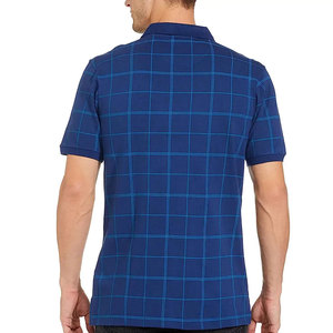 Polo à manches courtes pour homme, bleu à carreaux, coupe classique, tissu Oxford tissé, haute qualité, personnalisable avec broderie ou impression. - Product Image 5