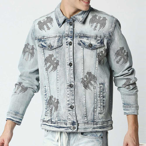 OEM <b>Custom</b> Eco-Friendly Reversible Men's Light Blue <b>Denim</b> <b>Jacket</b> With Print Pattern Casual Spring Wear Street Style Men's <b>Jacket</b> - Product Image 5