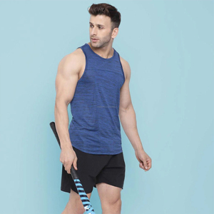 Relaxed Fit Sweat-Wicking Breathable tank Tops Low Cut Neckline Open Racer <b>Back</b> OEM 94% Cotton 6% Spandex Men's Tank Top - Product Image 5