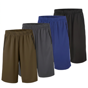 Shorts Bermuda pour hommes en polyester à séchage rapide avec poches, taille mi-haute élastique, couleur unie, style décontracté, gris, bleu, noir - Product Image 5