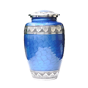 Urnas de cremación de aluminio para adultos con grabado en estaño y acabado en esmalte azul cielo, urnas metálicas para cenizas humanas. - Product Image 2