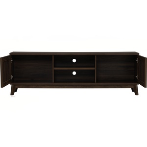 Mid Century Modern TV Stand with Slatted Doors Dark <b>Walnut</b> Entertainment Center Open Shelving Living Room Furniture <b>Cabinet</b> - Product Image 4