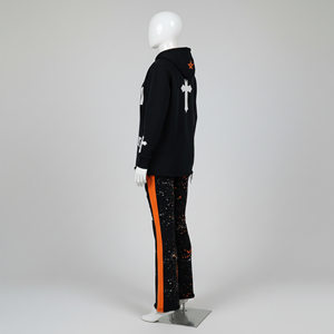 Ensemble de survêtement unisexe noir et orange pour l'hiver, imprimé sur mesure, à capuche, décontracté, léger, deux pièces, tenue streetwear, 100% coton - Product Image 3