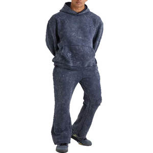 Survêtement 2 pièces pour homme, délavé à l'acide, imprimé 3D, anti-plis, 100% coton, coupe ample, à capuche, avec cordon de serrage, personnalisable - Product Image 1