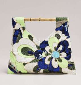 กระเป๋าโท้ตงานฝีมือปักลูกปัดสีเขียวขาว หูจับไม้ไผ่ ลายผสมสี กระเป๋าถือแฟชั่น ใช้ได้ทุกวัน - Product Image 2