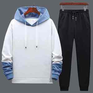 Men Solid Color Hooded Tracksuit Full Length Casual Autumn Breathable Polyester Cotton <b>Pants</b> Set With Side Pockets - Product Image 4