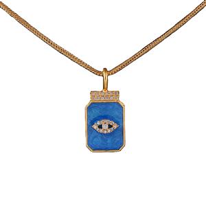 Colgante de ojo de Plata de Ley 925 con esmalte azul, joyería fina hecha a mano para collar de moda o abalorio chapado en rodio - Product Image 1
