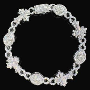 Iced Out Cross VVS Moissanite Diamond Round And Baguette Cut 925 Sterling Silver Luxury Statement Gift <b>Bracelet</b> For Unisex Wear - Product Image 1