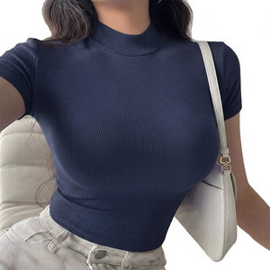 100% Cotton Ribbed Tank <b>Top</b> for Women Short Sleeves Breathable & Quick Dry Eco-Friendly Solid Pattern Hip Hop Style - Product Image 5