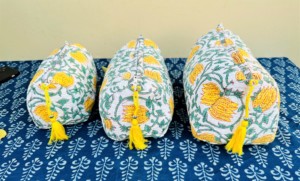 Handmade Large Cotton Zipper Toiletry Bag for Women Floral Quilted Block Print Cosmetic <b>Case</b> Travel Makeup Pouch - Product Image 3