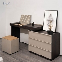 Coiffeuse moderne à plateau rabattable, table de maquillage extensible avec tiroirs de rangement et miroir, mobilier de chambre pour villa, hôtel