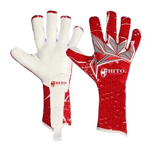 Gants de gardien de but de football en tricot rouge et blanc, design personnalisé, avec caoutchouc latex allemand de 4 mm et injecteur intégré. - Product Image 1