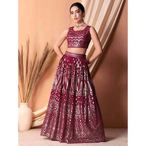 Stunning Dark Pink <b>Sequins</b> Georgette Lehenga Choli with Dupatta for Wedding - Product Image 6