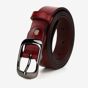 Genuine Leather <b>Belt</b> Men Formal <b>Red</b> Cow Hide Pin Buckle Silver Rectangular Durable Solid Color Style - Product Image 3