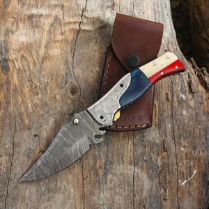 Premium Multi-functional Damascus Steel Straight <b>Drop</b> Point Folding Knife Custom Handmade Pocket Camping Industrial Grade Pasha - Product Image 3