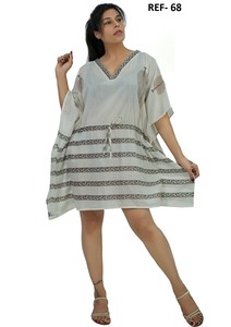 Vestido Kaftán Mini de Playa, Estampado Floral, de Algodón Ecológico, Cuello en V, Mangas Murciélago, para Primavera/Verano - Product Image 3