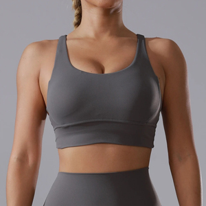Sujetador deportivo de espalda cruzada de color liso para mujer, cuello redondo, soporte medio, sin costuras, para yoga y fitness, para adultos - Product Image 5