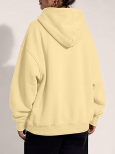 Skin <b>Women</b> Oversized Hoodie Sweatshirt Solid Color Cotton Knitted <b>Pullover</b> With Pockets Regular Length Autumn Wear - Product Image 3