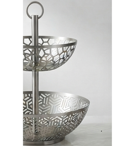 Corbeille à fruits élégante en métal à deux niveaux, empilable, avec poignée, pour présentation de fruits dans la cuisine - Product Image 4
